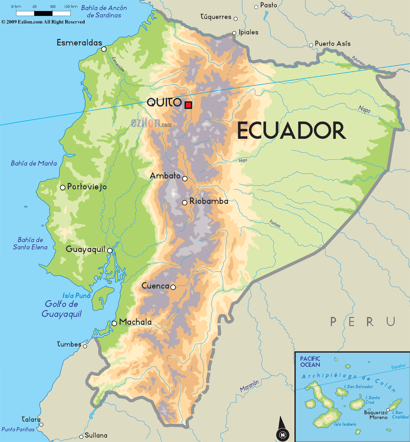 Physical Map of Ecuador